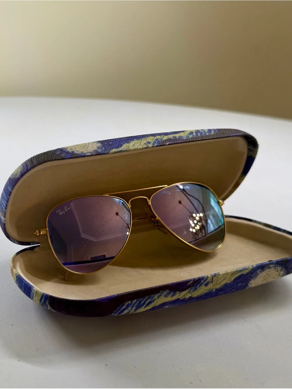 KIDS Ray-Ban Gold Aviator Sunglasses with pink purple lenses